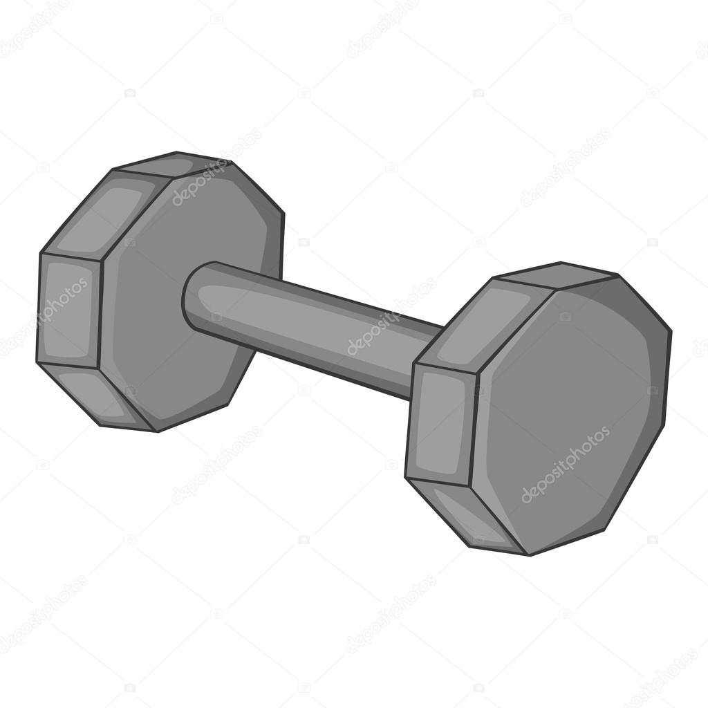 Fitness dumbbell icon, gray monochrome style