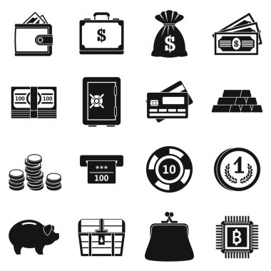 Farklı para Icons set, basit tarzı