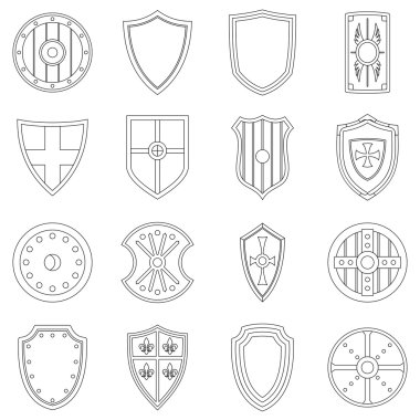 Kalkan çerçeveler Icons set, anahat stili