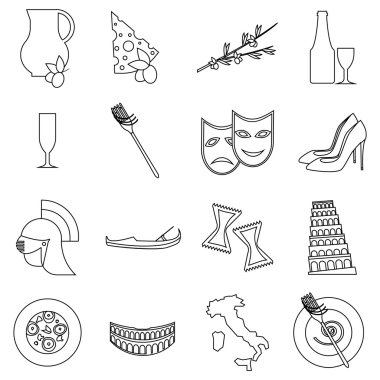 İtalya seyahat Icons set, anahat stili