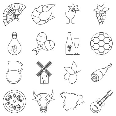 İspanya seyahat Icons set, anahat stili