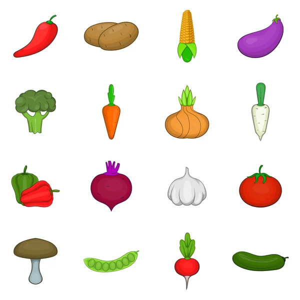 Grönsaker studio ikoner set, tecknad stil — Stock vektor