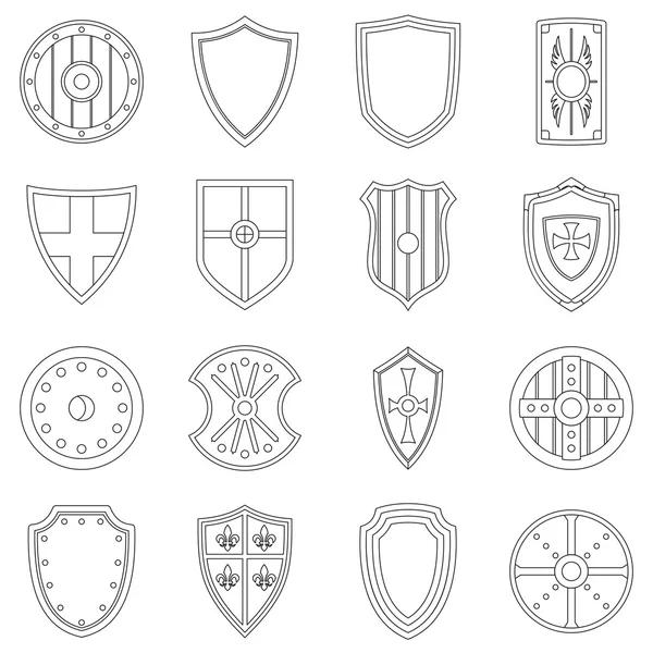 Conjunto de iconos de marcos de escudo, estilo de esquema — Archivo Imágenes Vectoriales