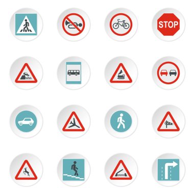 Yol işaretleri Icons set, düz stil