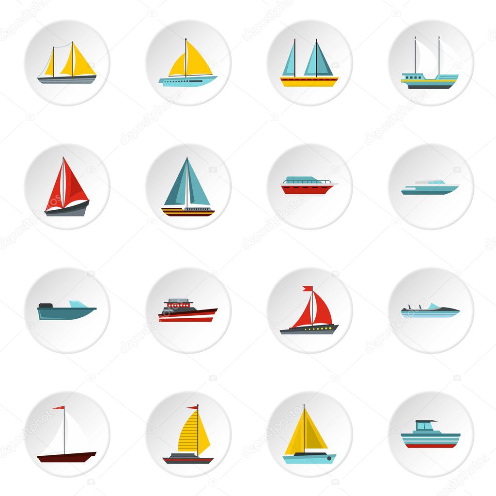 Ship and boat icons set, flat style