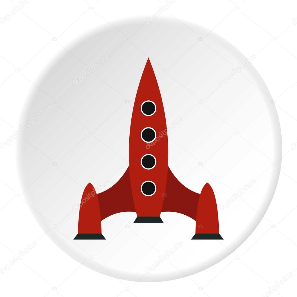 Rocket with four portholes icon, flat style
