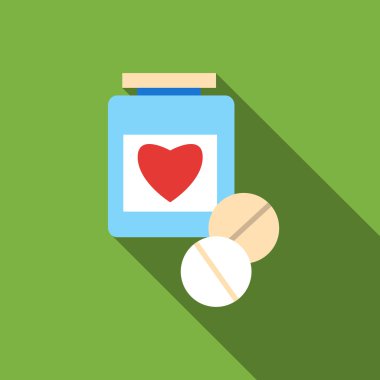 Şişe vitamin hapları simgesi, düz stil