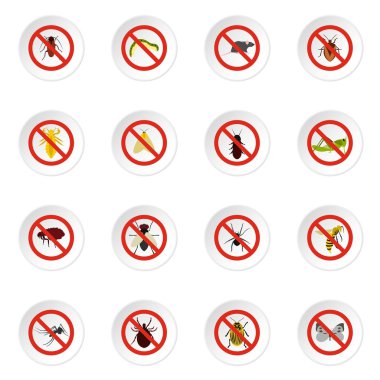 Hiçbir böcek işareti Icons set, düz stil