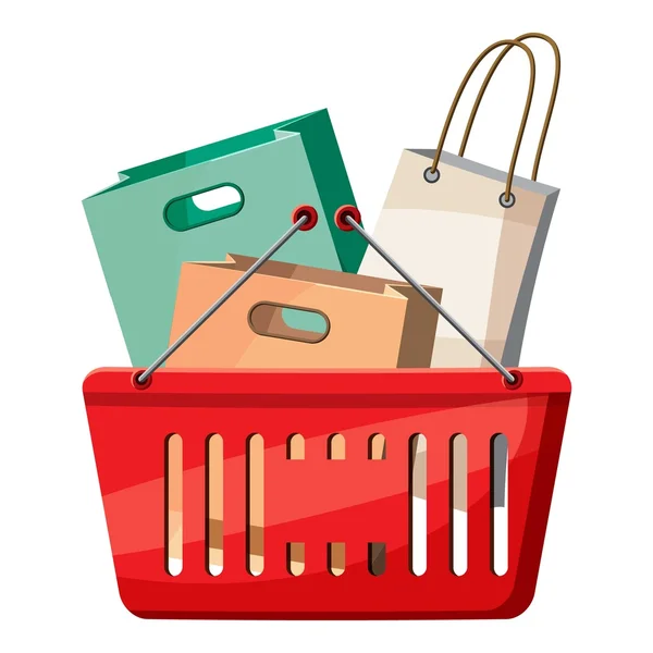 Basket of shopping bags icon, cartoon style — ストックベクタ