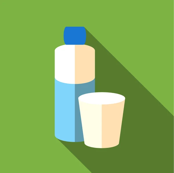 Bottle and glass of water icon, flat style — Stock Vector