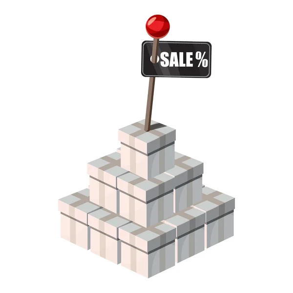 Box shopping in vendita icona, stile cartone animato — Vettoriale Stock
