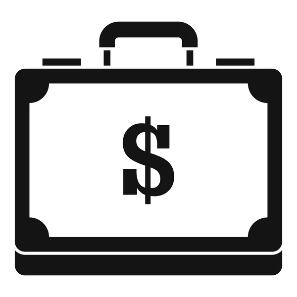 Koffertje vol geld pictogram, eenvoudige stijl — Stockvector