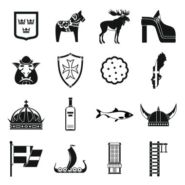 İsveç Seyahat Icons set, basit tarzı