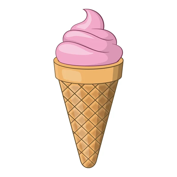 Ícone de cone de sorvete rosa, estilo dos desenhos animados — Vetor de Stock