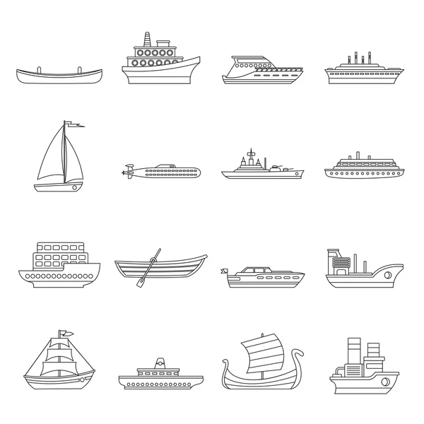 Morze transportu zestaw ikon, styl konturu — Wektor stockowy