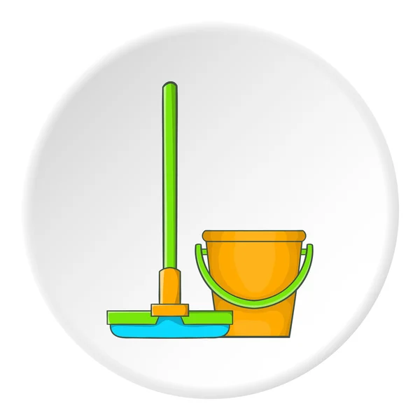 Orange bucket with mop icon, cartoon style — Stock Vector