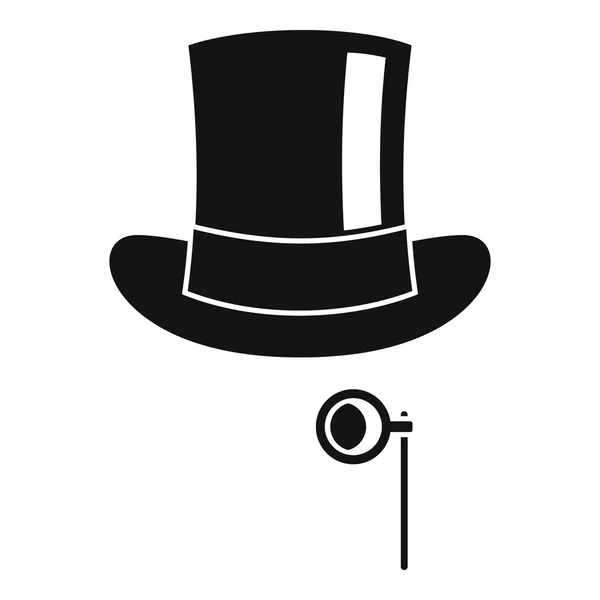 Hat with monocle icon, simple style — Stock Vector