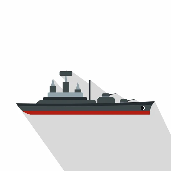 Oorlogsschip pictogram, vlakke stijl — Stockvector