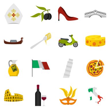 İtalya simgeler ayarla, stil düz