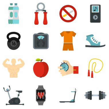 Fitness Icons set, düz stil