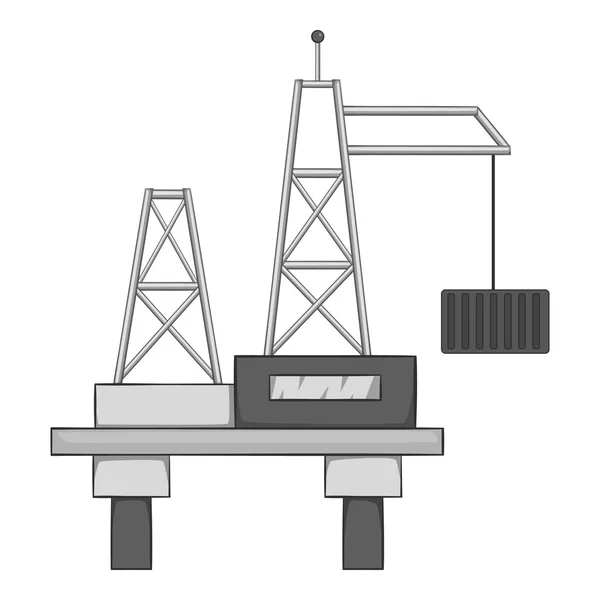 Icône plate-forme pétrolière offshore, style monochrome gris — Image vectorielle