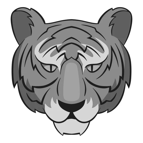 Tigris fej ikon, szürke fekete-fehér stílus — Stock Vector