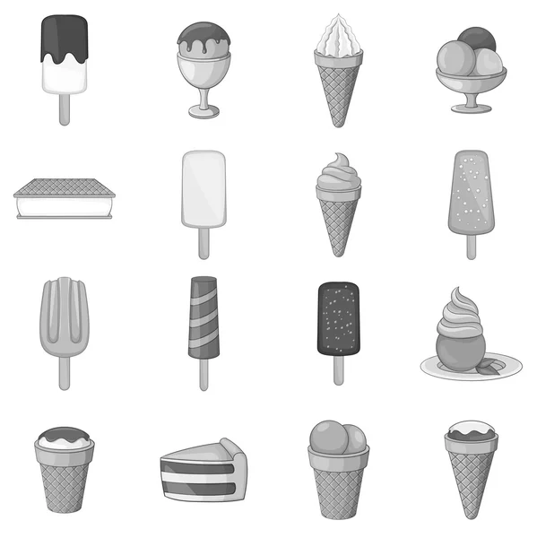 Набір іконок морозива, сірий монохромний стиль — стоковий вектор