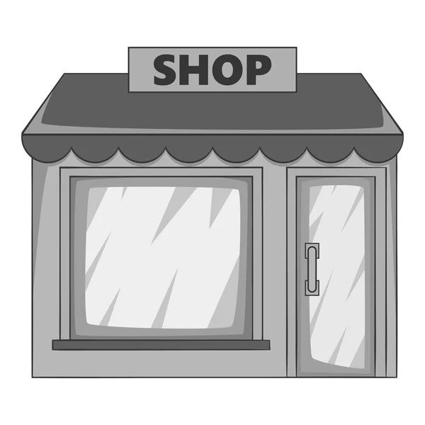 Winkel gebouw pictogram, grijs zwart-wit stijl — Stockvector