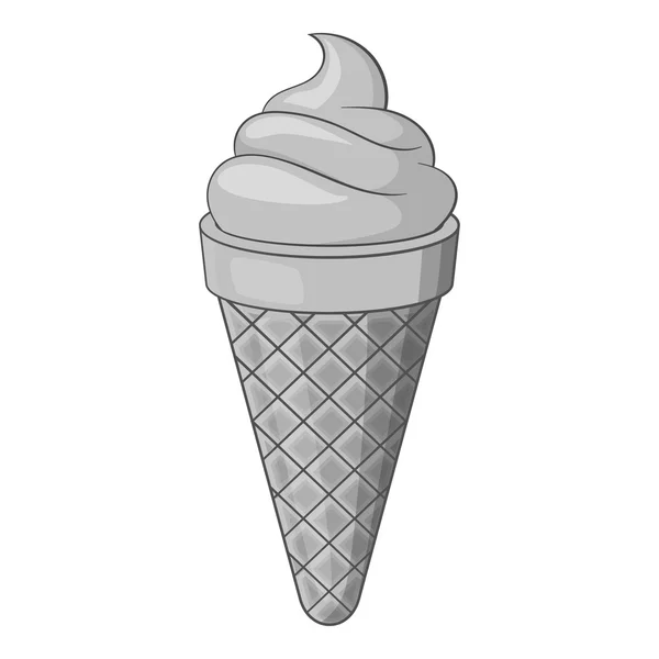 Ícone de cone de sorvete de baunilha, estilo monocromático cinza — Vetor de Stock