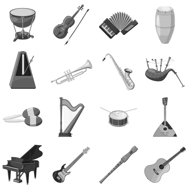 Musikinstrumentensymbole setzen grauen monochromen Stil — Stockvektor
