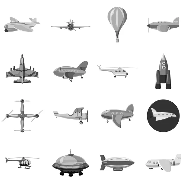 Flygplan ikoner set, grå svartvit stil — Stock vektor