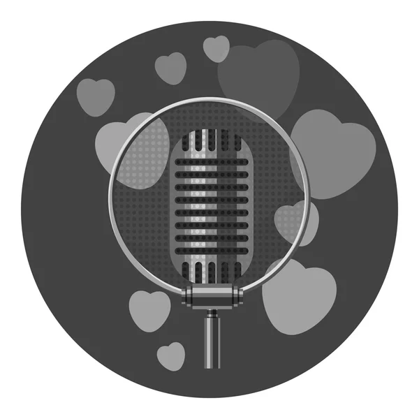 Retro microphone icon, gray monochrome style — Stock Vector