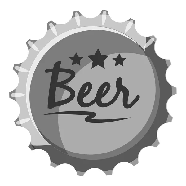 Ícone de tampa de garrafa de cerveja, estilo monocromático cinza — Vetor de Stock