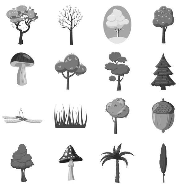 Conjunto de elementos de ícones florestais, estilo monocromático cinza — Vetor de Stock