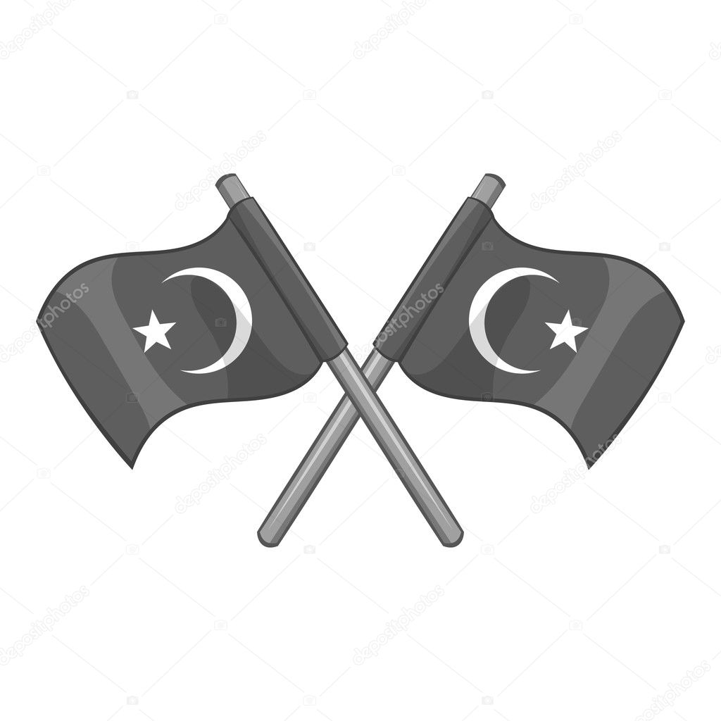 Turkey crossed flags icon, gray monochrome style
