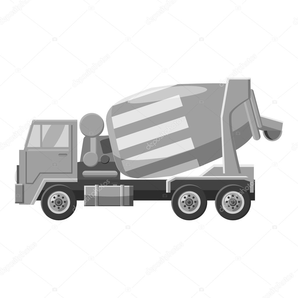 Concrete mixer truck icon, gray monochrome style