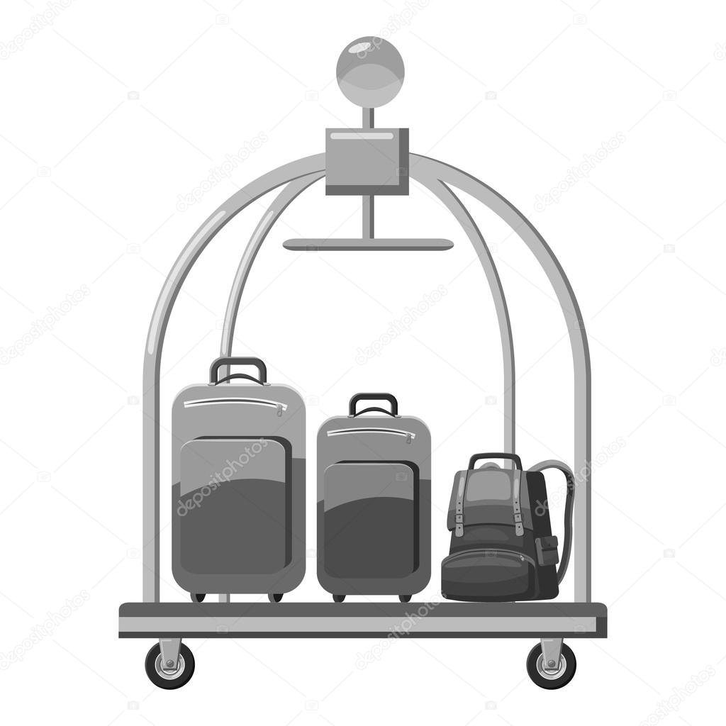 Hotel baggage cart icon, gray monochrome style