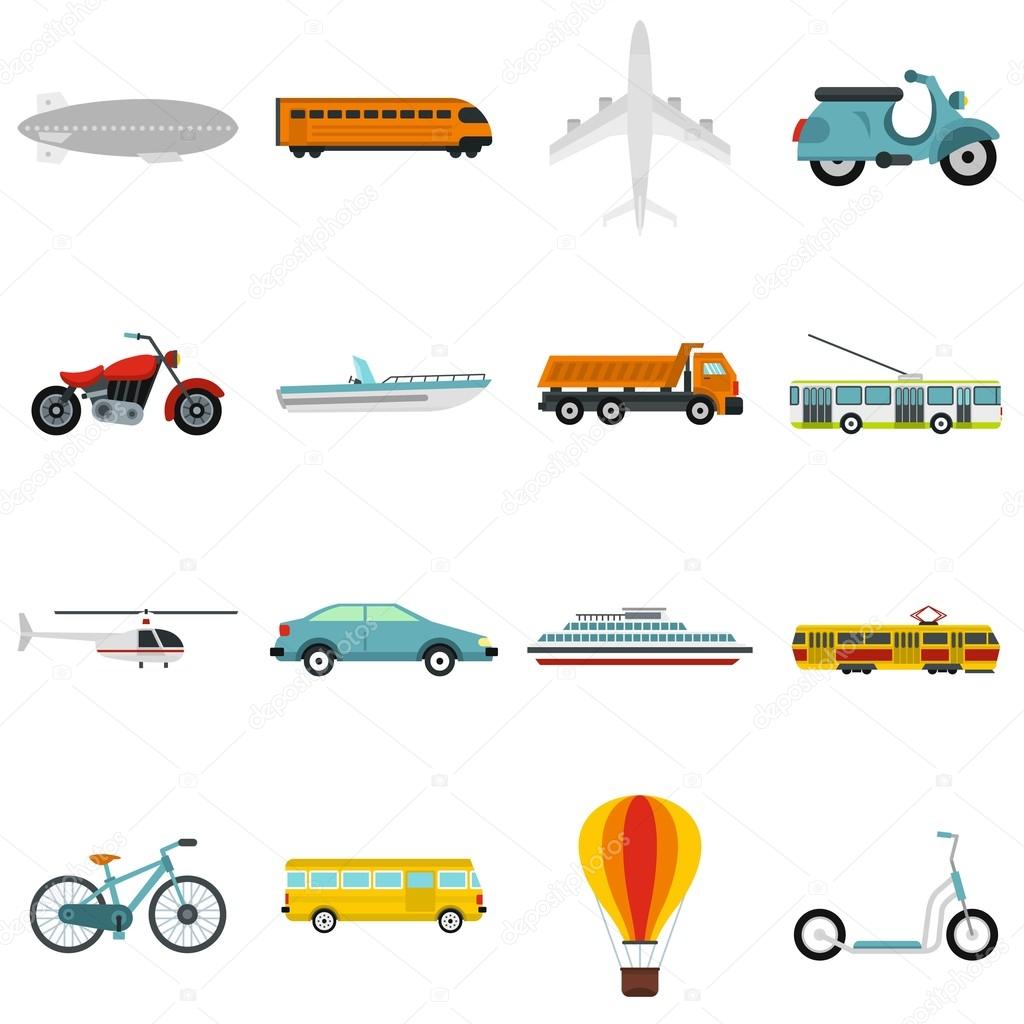 Transport icons set, flat style