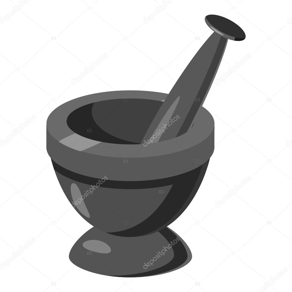 Mortar and pestle icon, gray monochrome style