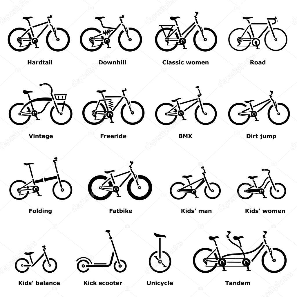 Bicycle types icons set, simple style