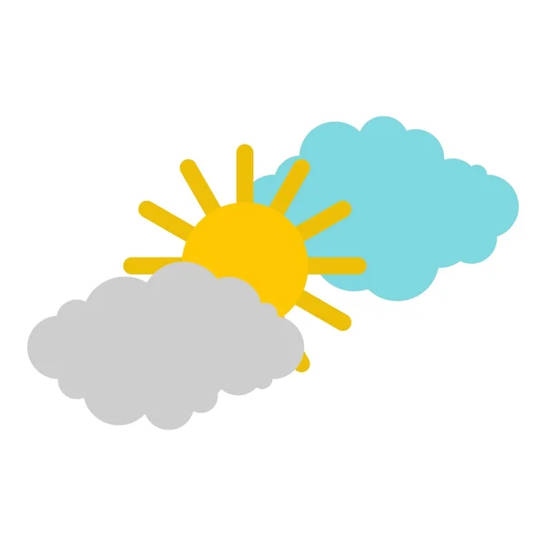 Bulutlar ve güneş simgesi, düz stil — Stok Vektör