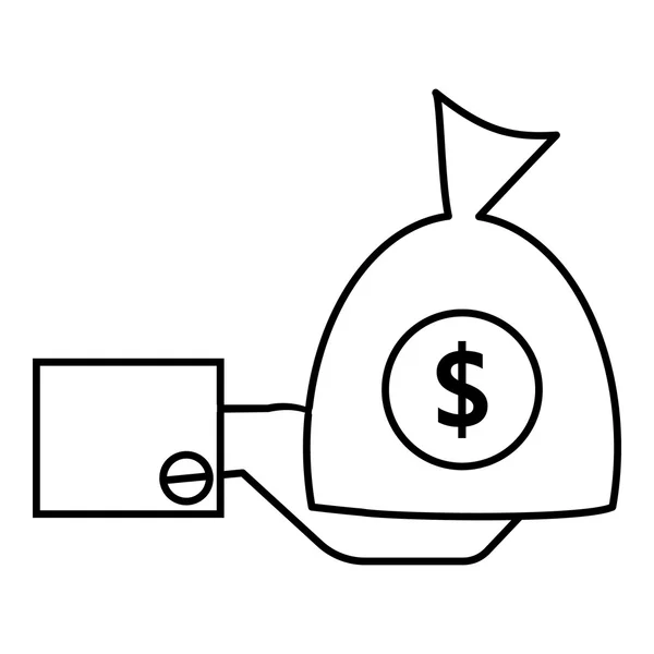 Hand met geld pictogram, Kaderstijl — Stockvector