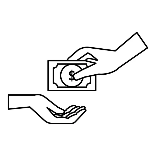 Hand gives money icon, outline style — Stock Vector