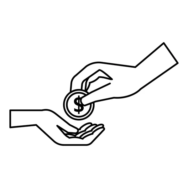 Hands holding coins icon, outline style — Stock Vector