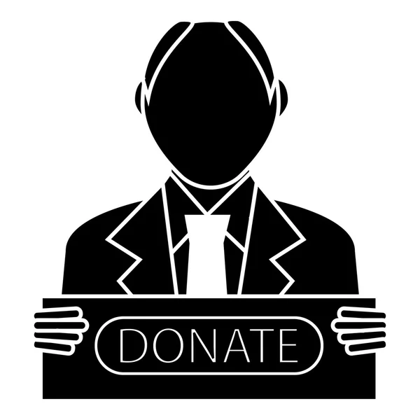 Man with a sign to donate icon, simple style — Stock Vector