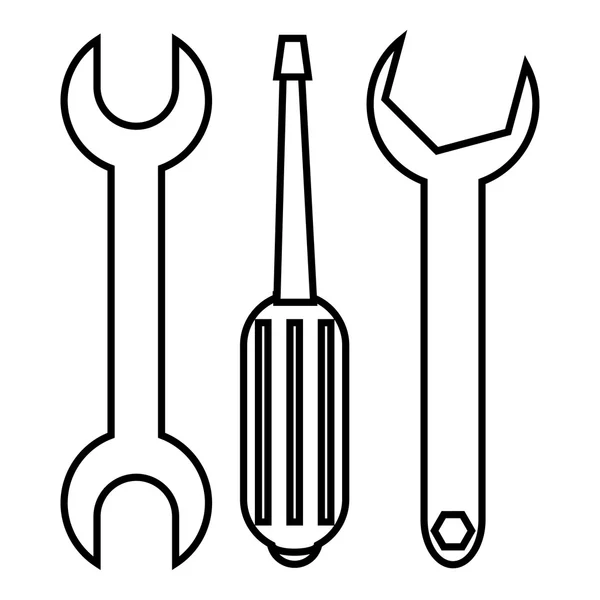 Schroevendraaier en moersleutel pictogram, Kaderstijl — Stockvector