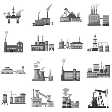 Fabrika Icons set, gri tek renkli stil