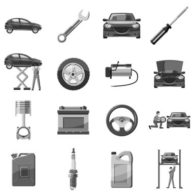 Araba Servisi onarım Icons set gri tek renkli stil