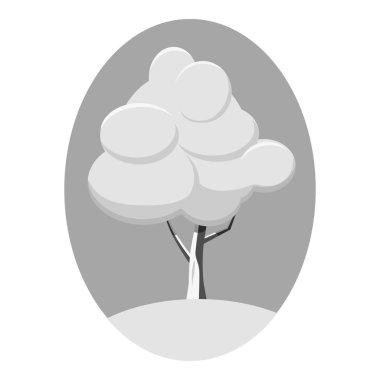 Kış ağaç kutsal kişilerin resmi, gri tek renkli stil