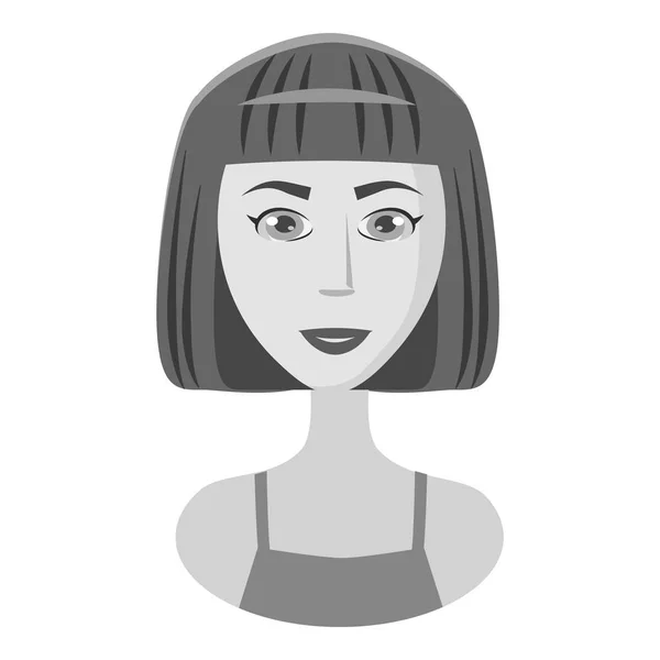 Fille avec icône de cheveux courts, style monochrome gris — Image vectorielle